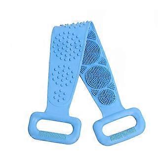 Badebørste, 60 cm lang dobbeltsidig silikonbørste til dusj, ett-trykks boblescrubber for peeling (blå)