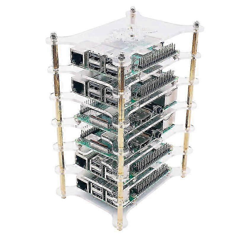 6-Layers Acrylic Clear Stack Case Bone Plate Design for Raspberry Pi 4B/3B+/3B/2B/B+