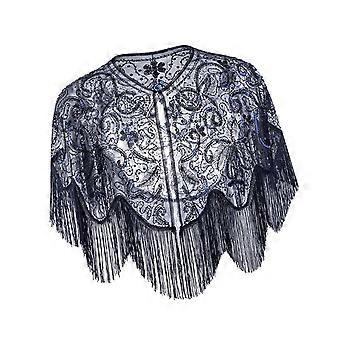 Stylish Sequined Scarf Shawl Tassels Capelet Dress Accessory Shoulder Wrap For Weddings And Celebrations  Royal Blue