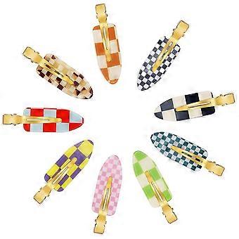 9 STÜCKE Keine Biegung Haarspangen, Schachbrett Keine Falten Haarspangen Lockenstifte, Acrylharz Flache Styling Clip, Bunte Knall Nahtlose Mädchen