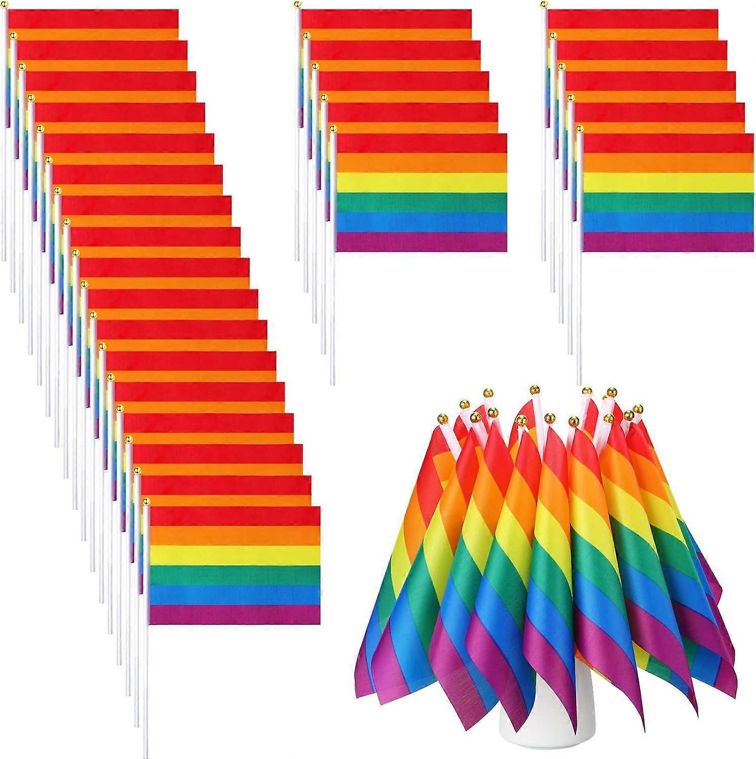 100 Pack Rainbow Pride Flag Small Mini Progress Flags Handheld American Rainbow