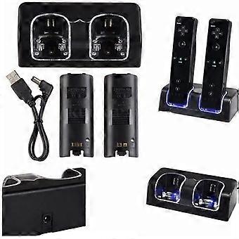 2 Port + 2 BATTERY 2800mAh CHARGER STATION For Nintendo Wii WIIMOTE CONTROLLER
