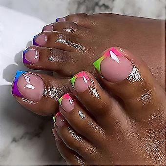 24 stuks French Tip Press-teennagels, korte vierkante, herbruikbare acryl nepteennagels, volledige dekking voor vrouwen