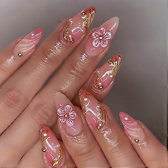 Salon Style Artificial Nail 3D Petal Design French Accents No Glues Required Comfort Fit For Women Multicolor AC