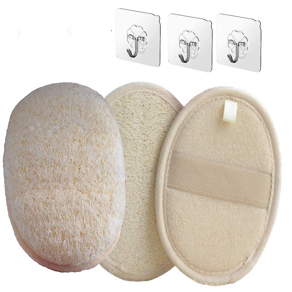 ترقية وسادات الإسفنج لوف التقشير مع خطافات الحائط لاصقة الطبيعية لوفا الجسم الغسيل دش الجسم قفاز قريب الجلد للرجال والنساء حمام سبا(س