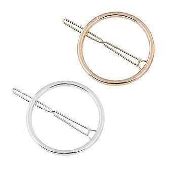 2 peças clipes geométricos de cabelo redondo de trança de rabo de cavalo codor dourado e prata