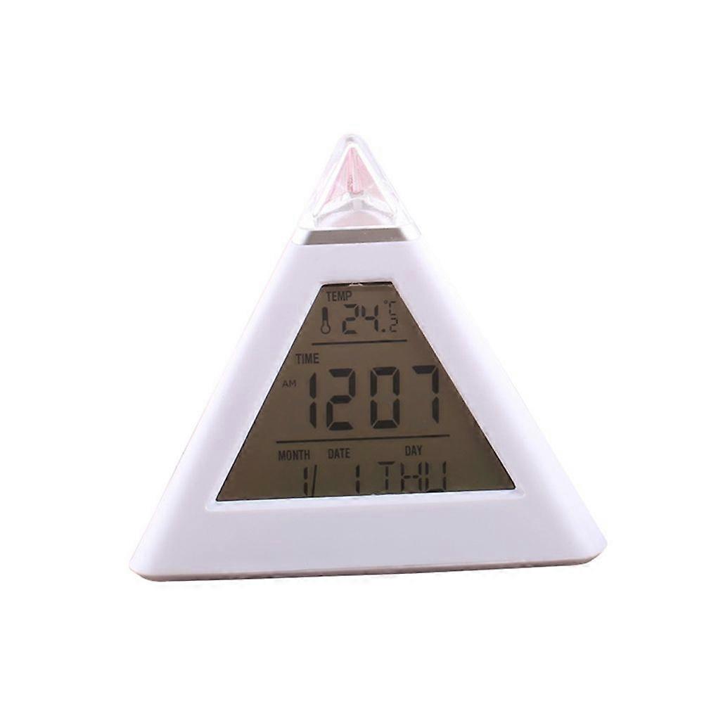7 Colors Changing LED Light Triangular Thermometer Calendar Digital Alarm Clock
