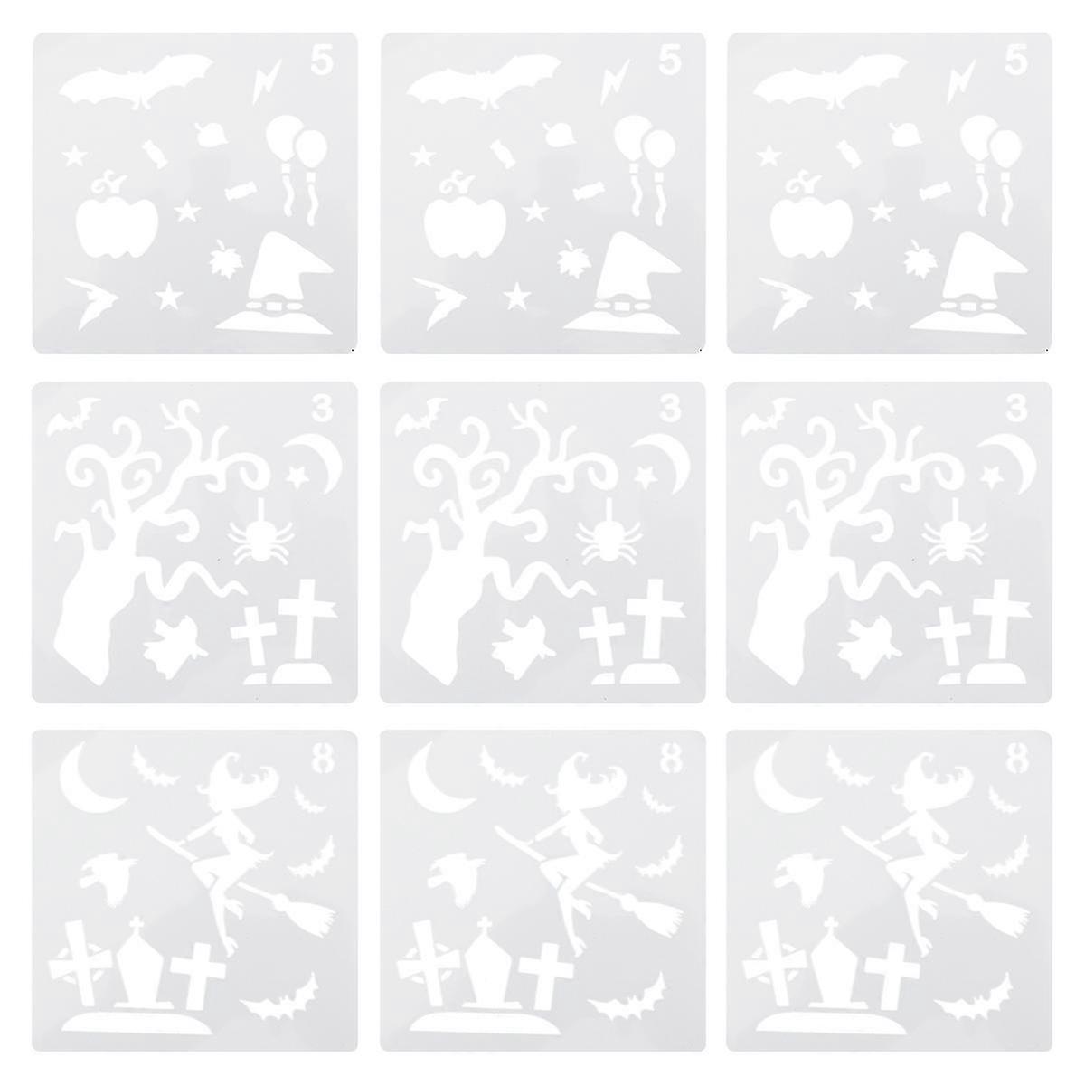 9pcs Halloween Stencils Template Faces Stencil DIY Plastic Drawing Template
