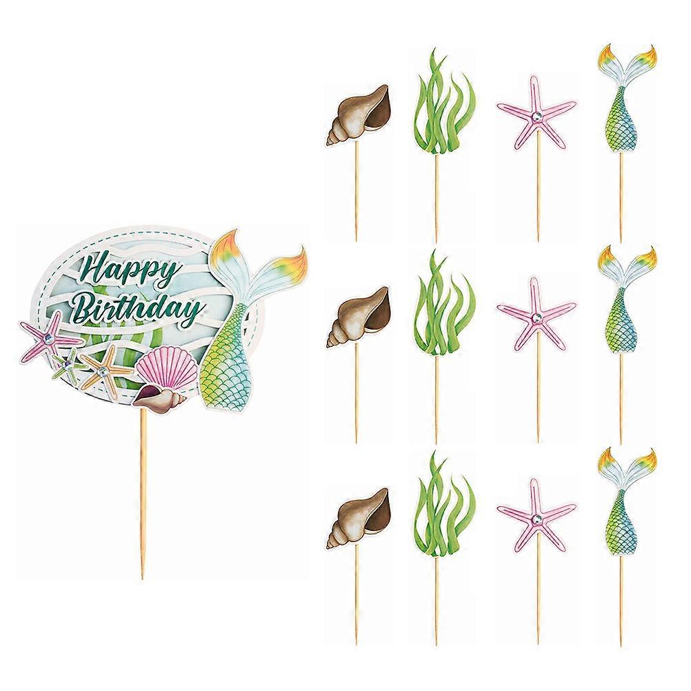 Mermaid Cake Topper Creative Seashell Shape Decoration 13Pcs Set
