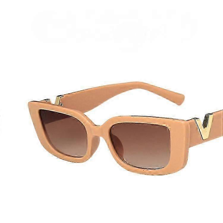 Retro Square Rectangle UV 400 Sunglasses, Gradient Brown