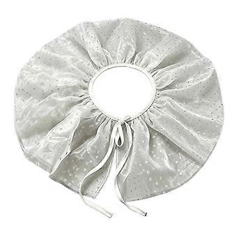 Cuello decorativo extraíble, superposición de malla ligera y transparente con detalles de lunares y cierre de lazo frontal para blusas o vestidos de uso diario, color blanco.