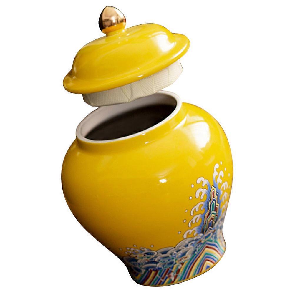 Yellow Ceramic Tea Jar for Storage Multi-Function Kitchen Canister