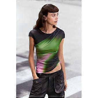 Desigual Cracovia Green & Violet Boat Neck Mesh Knit Top 26WWTK20