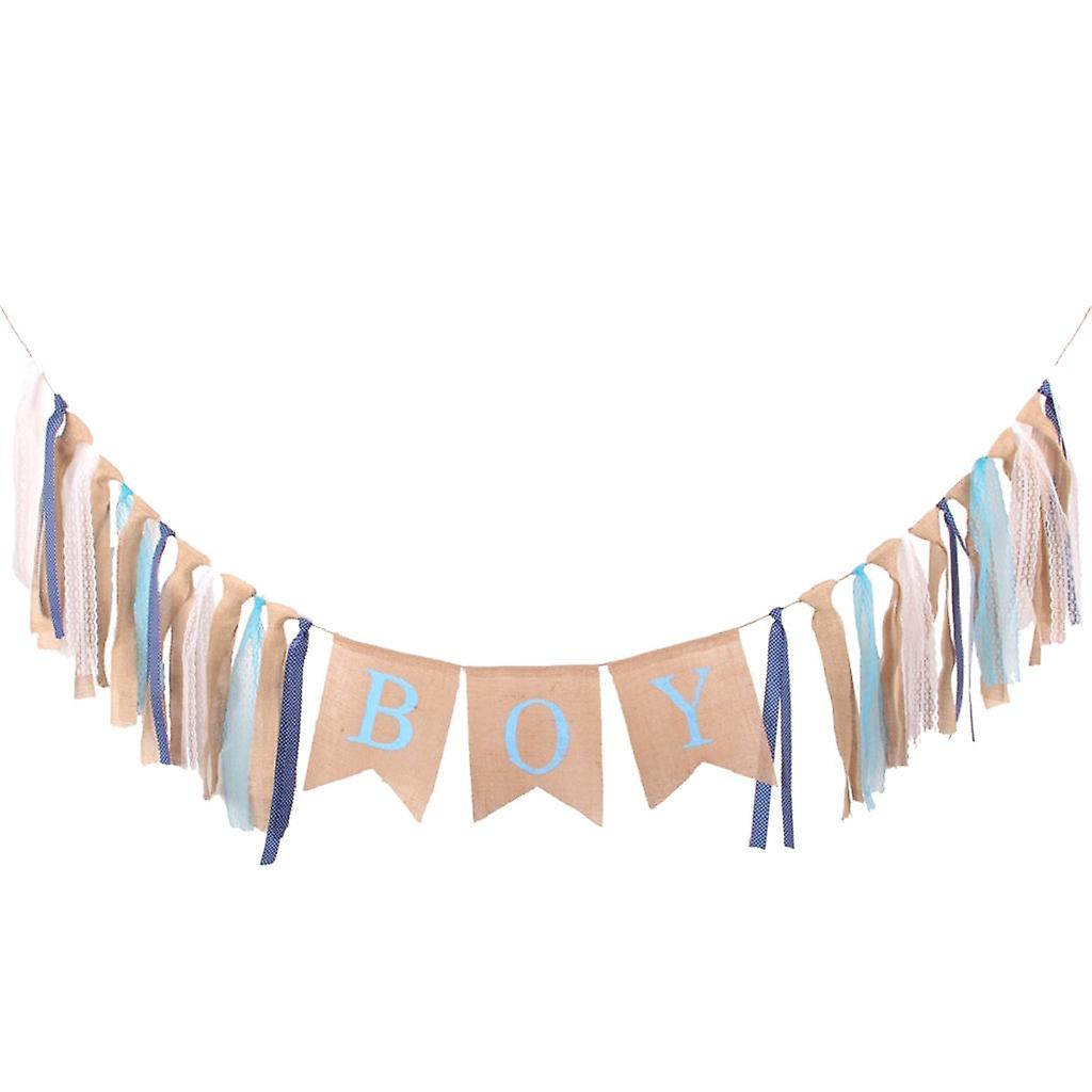 Burlap Baby Shower Bunting Banner Christenings Party Hanging Props boy