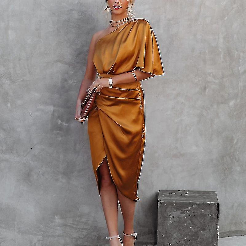 Femei Solid Color Midi Rochie Satin Bodycon Creion Rochii-e