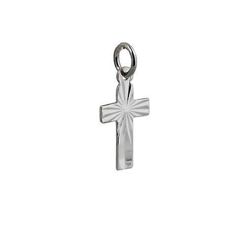 Silver 15x11mm diamond cut sunray flat latin Cross
