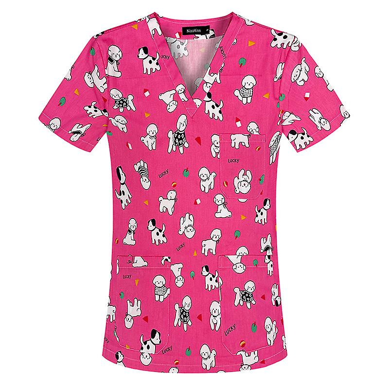 Print Nursing Uniforms For Women,breathable Patterned Short Sleeve V-neck Plus Size Shirts Tee Tops With Pockets