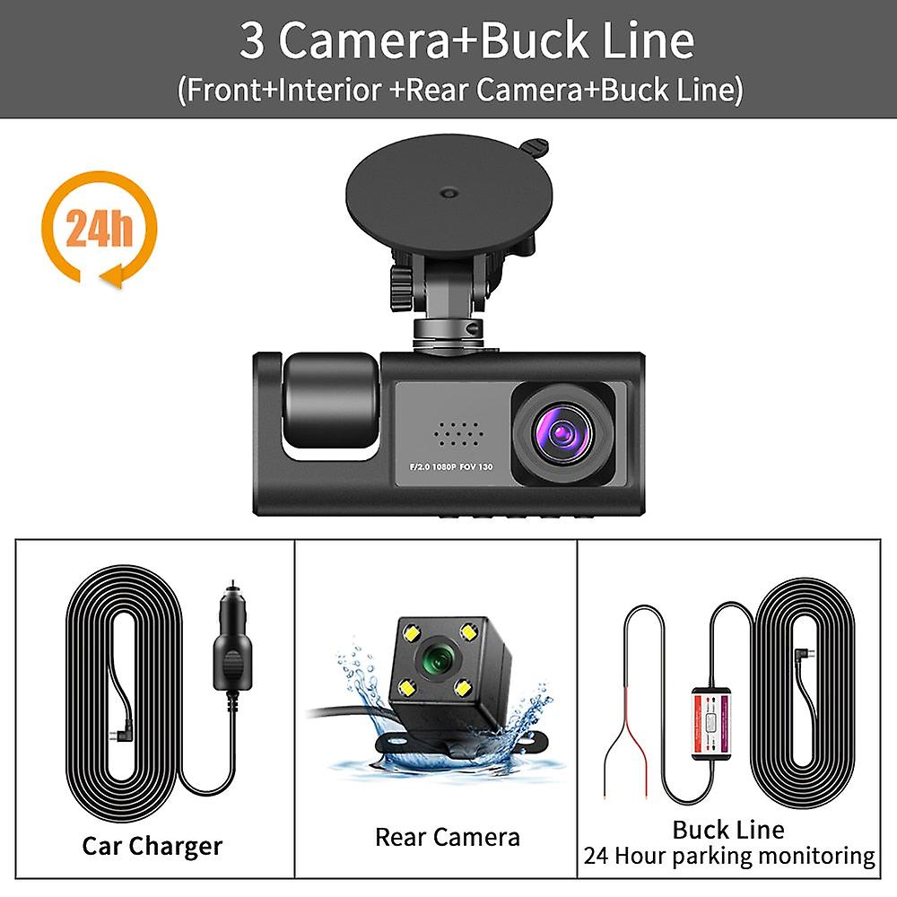 Car Dvr Hd 1080p 3-lens Inside Vehicle Dash Camthree Way Camera Dvrs Recorder Video Registrator Dashcam Camcorder