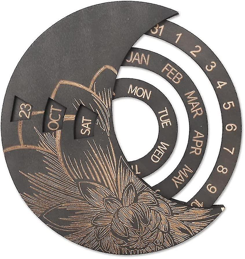 Calendars Wooden Round Circular Rotating Calendar Wall Decoration Perpetual