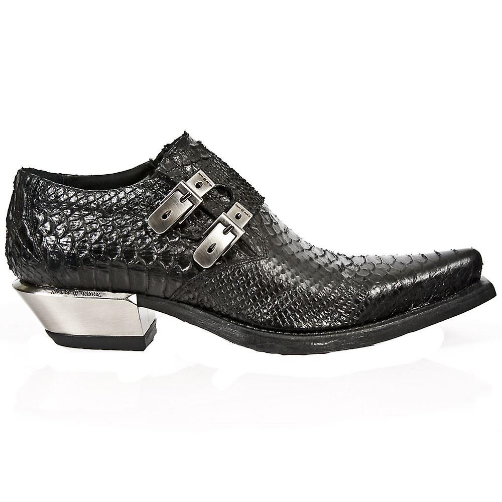 New Rock 7934-S2 Embossed Python Leather Buckle West Steel Heel Shoes
