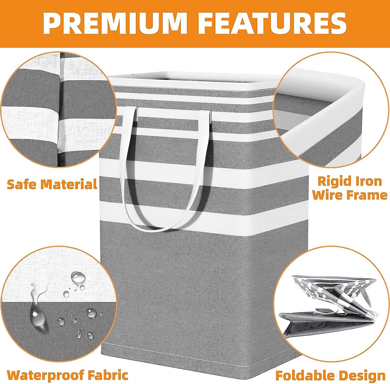 2-Pack Large Laundry Baskets – 75L Collapsible Hamper With Handles, Waterproof Lining (Grey) - View #5