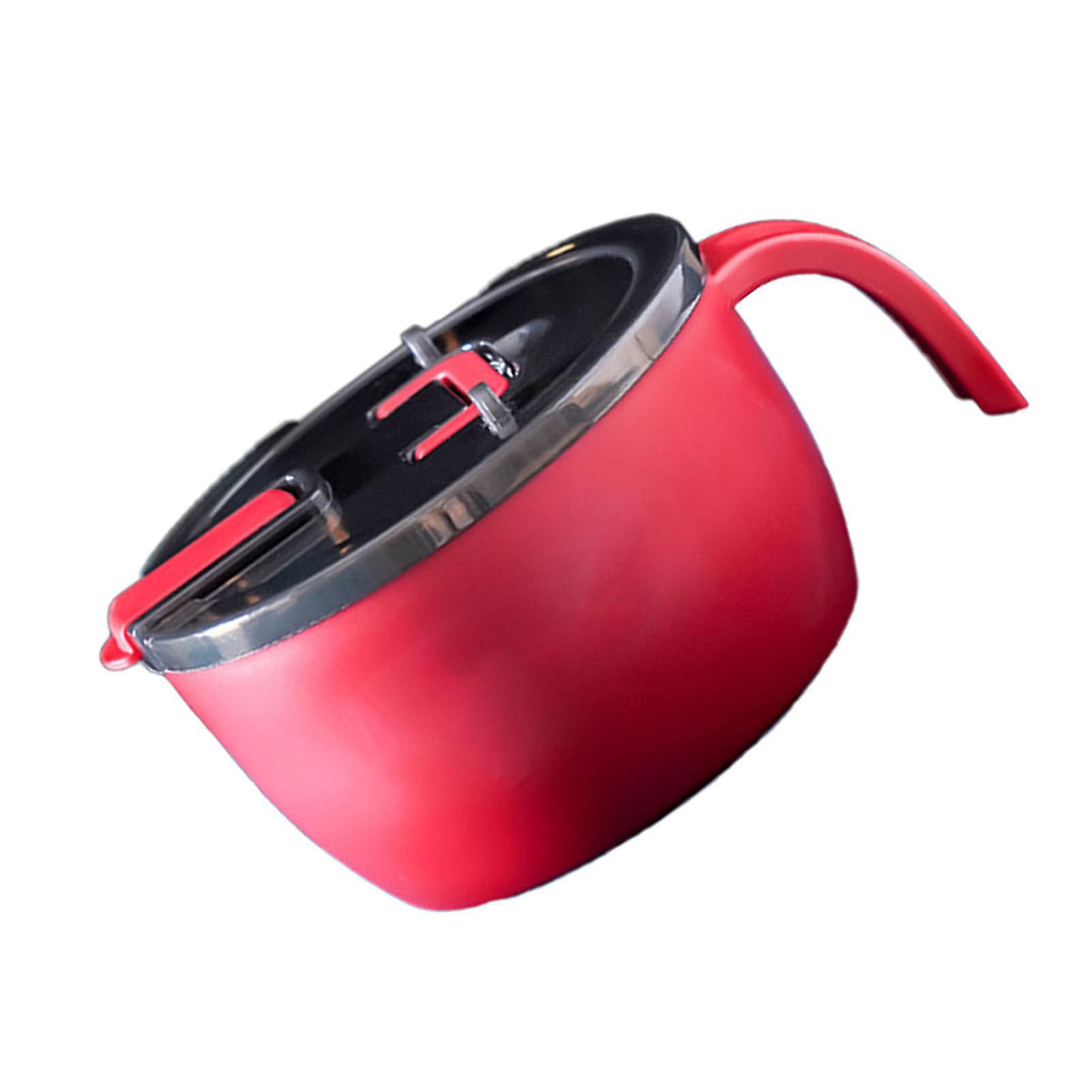 Stainless Steel Instant Noodle Bowl Large Capacity Instant Ramen Bowl with Lid Tableware for Students Red