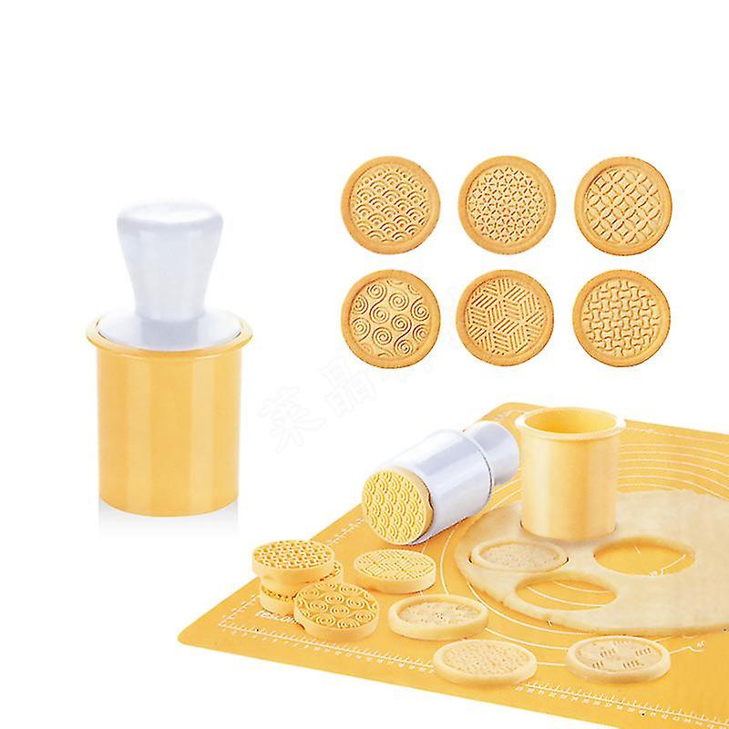 6pcs/set Cookie Stamp With 6 Patterns Cutter Biscuit Mould Tools Yellow