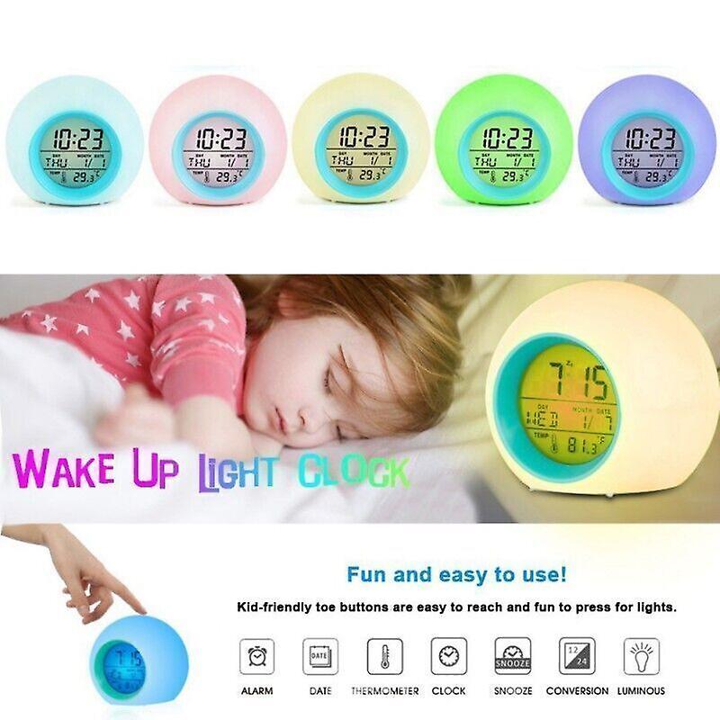 Kids Digital Alarm Clock LED 7 Color Changing Night Light Clock Wake Up Clock
