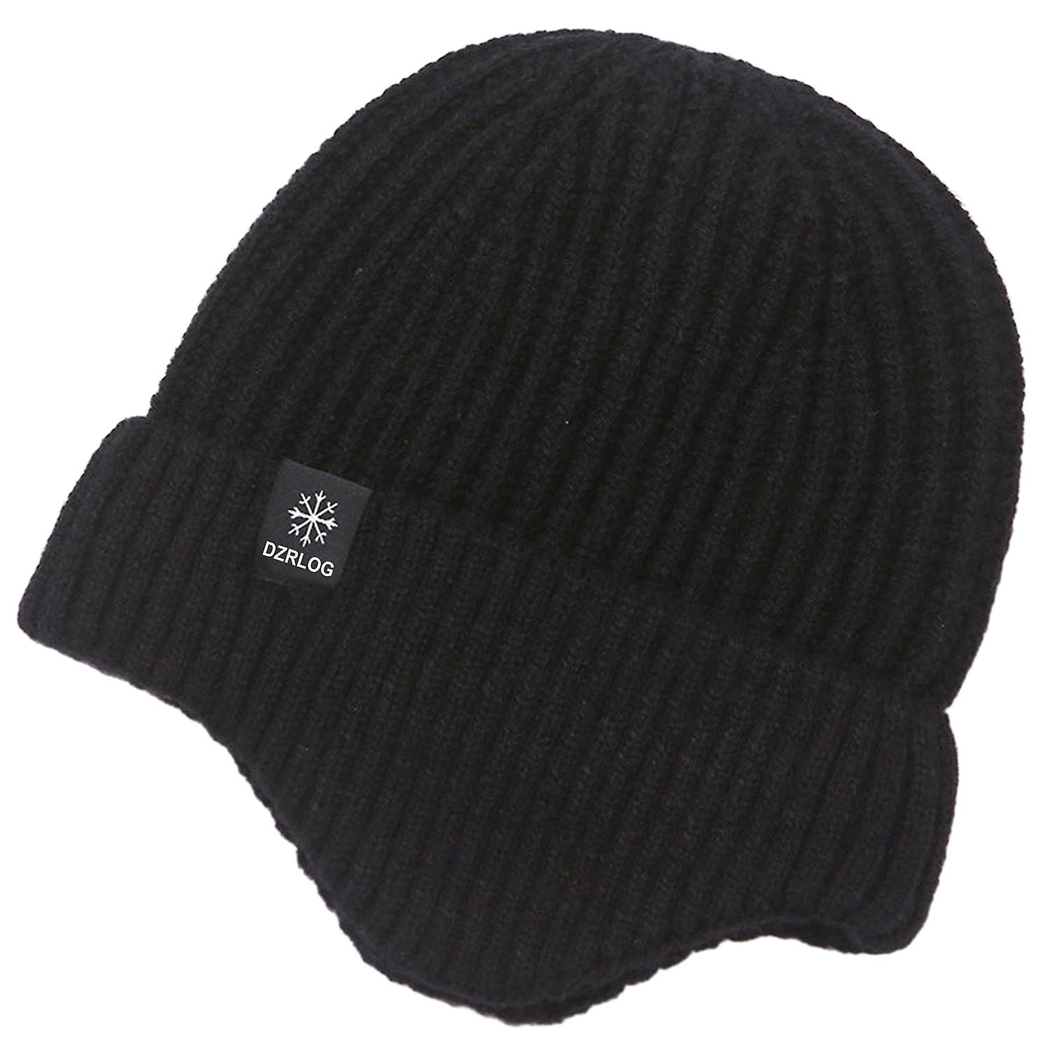 Men Winter Beanie Thickened Soft Plush Ear Protection Knitted Solid Color Elastic Regular Fit