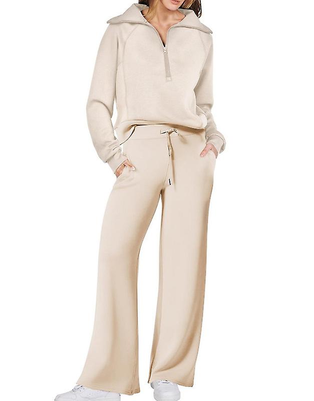 Women's 2 Piece Outfit Sets Casual Lapel Half Zip Sweatshirts Sets