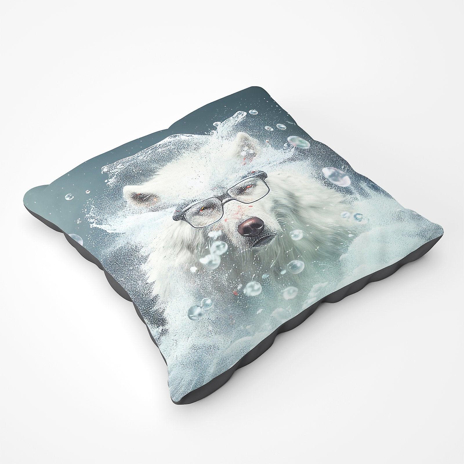 White Wolf With Glasses Splashart Floor Cushion