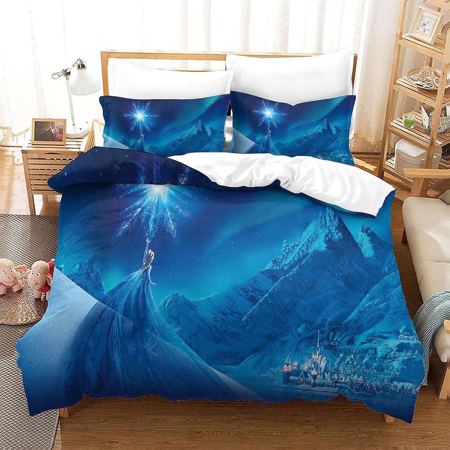 Frozen Duvet Cover Bedding Set 3D Printed 3 Piece Set with Pillowcase Zipper Closure Soft Microfiber Suitable for Kids Teens Adults Easy Care