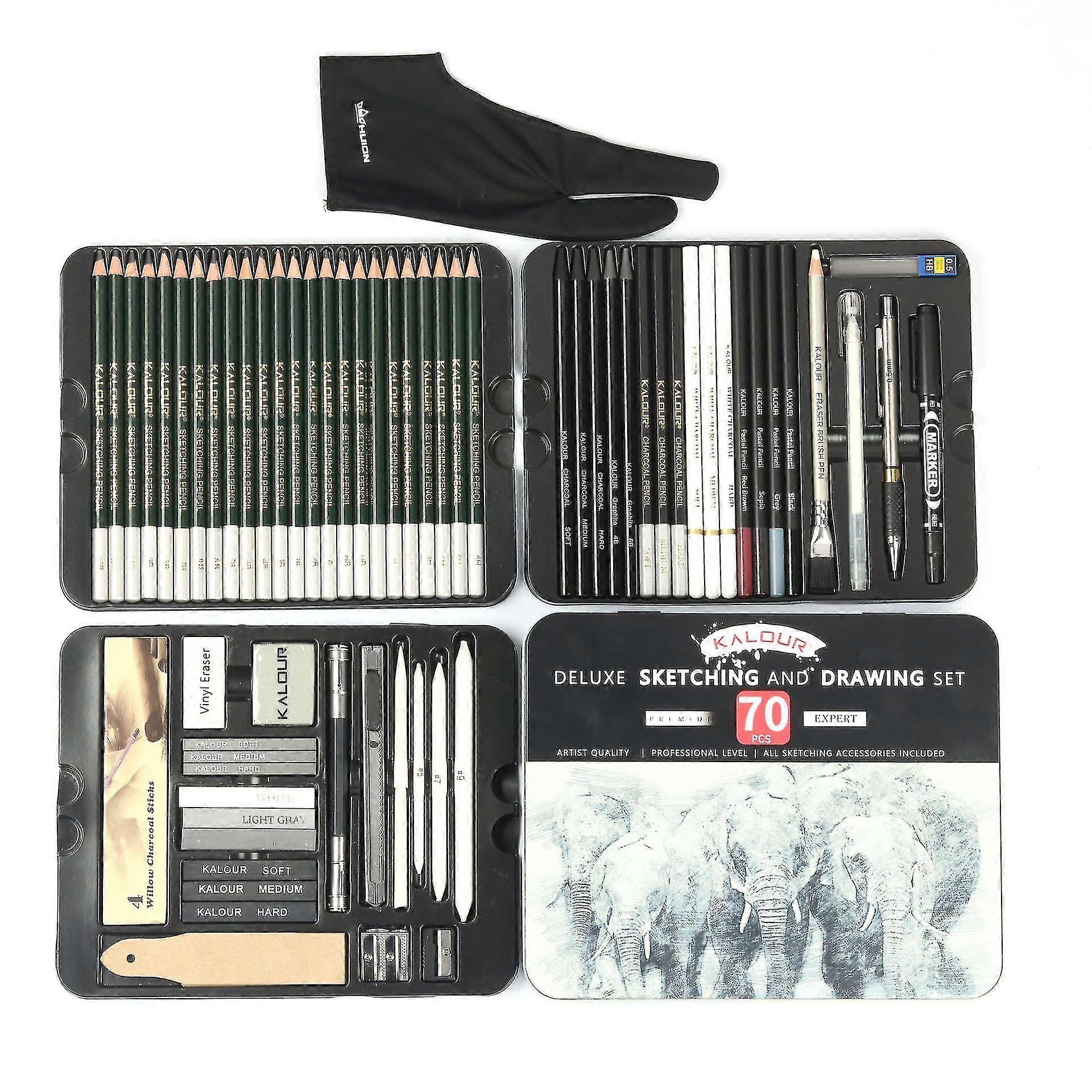 70支专业绘画素描铅笔套装，素描铅笔，适合艺术家和初学者的绘图用品铅笔