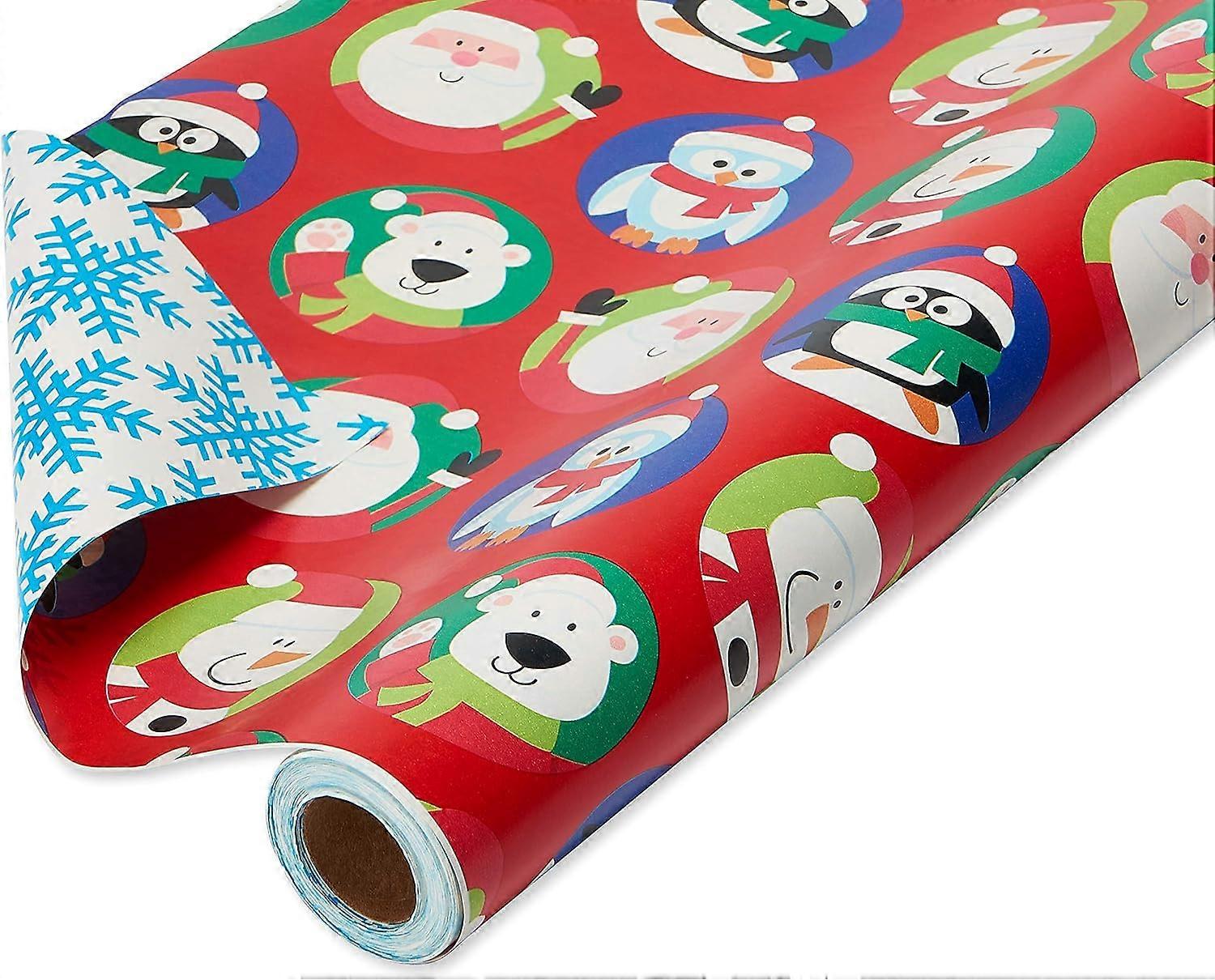 Balabela Christmas Gift Wrapping Paper Reversible Jumbo Roll, Santa with Characters and Snowflakes, 175 Total sq. ft.