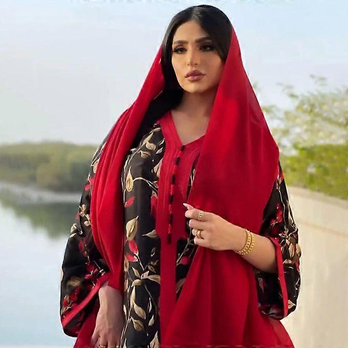 Kvinnlig värdig stil V-ringade blommor Lös kaftan