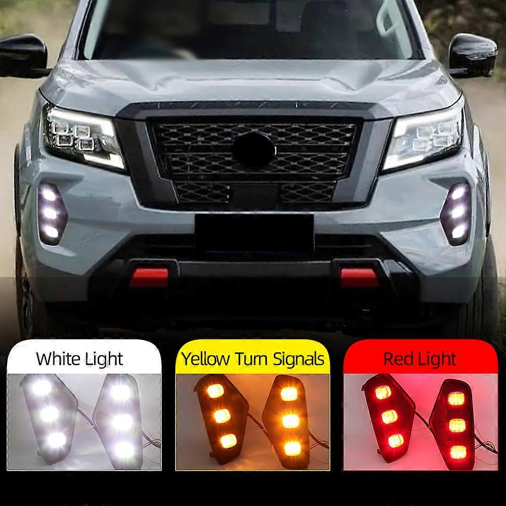 2PCS LED DRL Fog Lights for Nissan NAVARA NP300 2020 2022 2022 2023 Fog Light Fog Lamp Cover Daytime Running Light turn signal