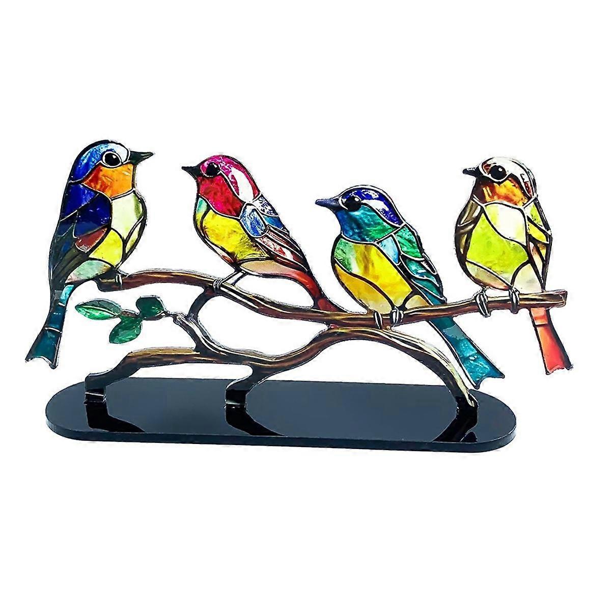 Stained Birds on Branch Desktop Ornaments Double Sided AcrylicFlatness Table Art Home Room Decorati