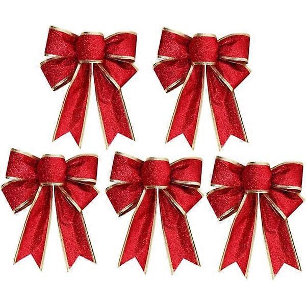 20cm, red, 5-pack Christmas glitter fabric decorative bows