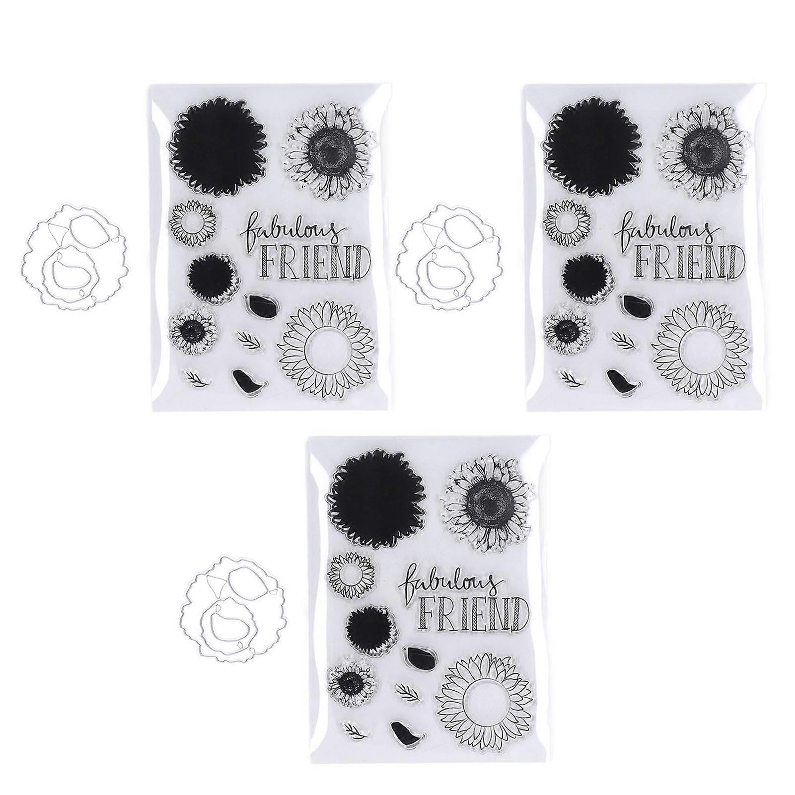 3セットスタンプダイセット花柄DIY透明ハンドアカウントスタンプダイセットフォトアルバムデコレーション手作りギフト