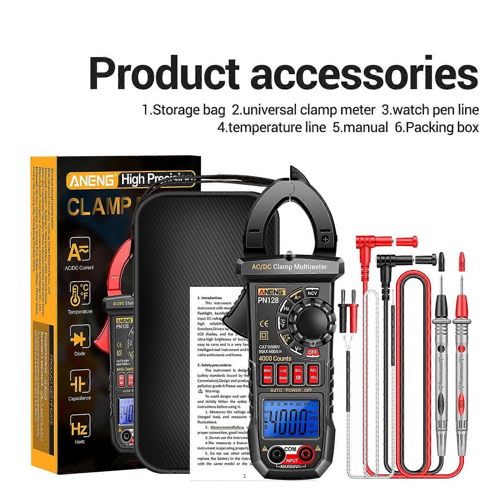 ANENG PN128 Clamp Meter 4000 Counts 600A AC/DC Current Ammeter Voltmeter Electric Tester True RMS Digital Multimeter Clamp Tool