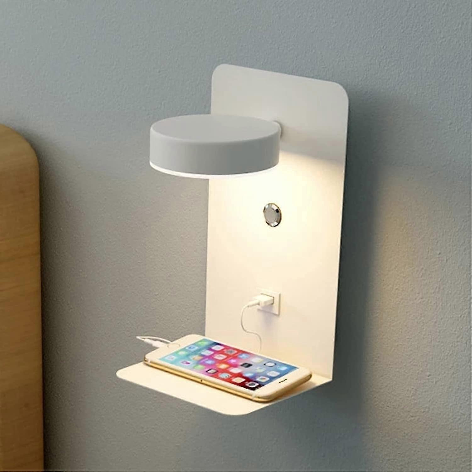 Adjustable Bedside Lamp With Switch Shelf Light 12w Led, Bedside Lamp With Usb Port Charging And Mini Shelf, 3 Colors Temperature Adjustable, Bedroom