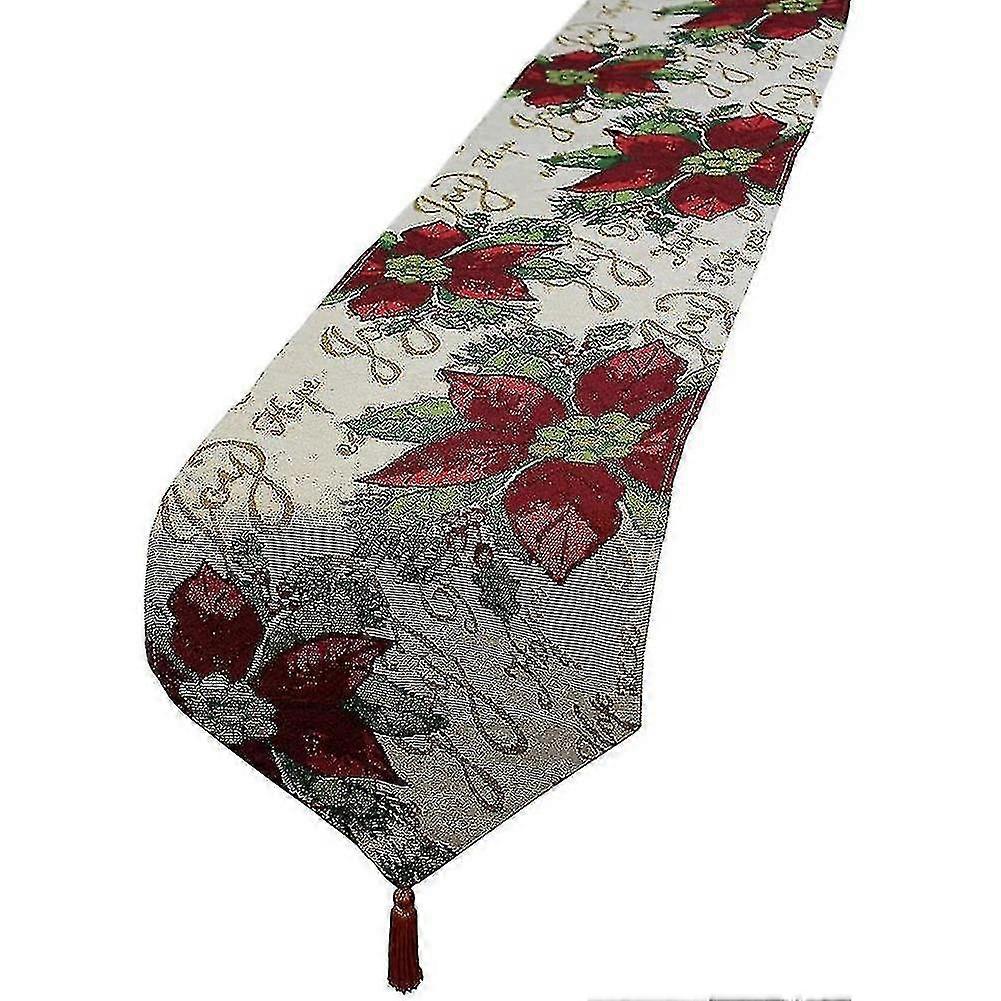 Christmas Decorative Table Runner Weave Flower Green Leaves