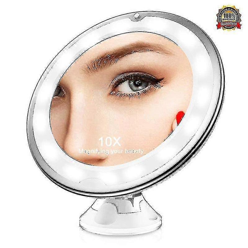 10x Lighted Magnifying Mirror With Lights - Large 8 Inch Makeup Mirrors With Suction Cups And Magnification Hy