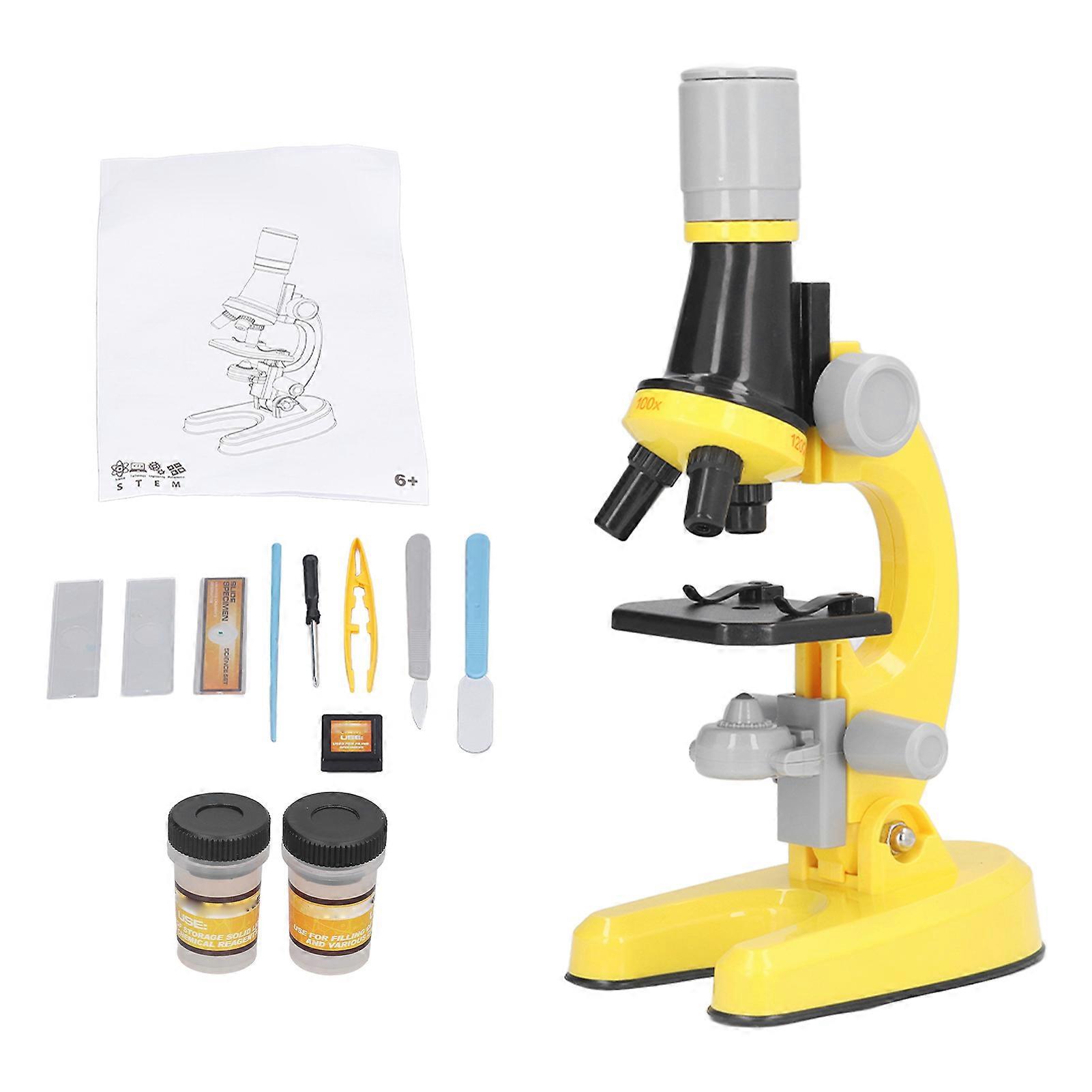 Kids Microscope Kit LED 1200X Microscope with Specimen Slides Science Educational Toy Birthday Gift Yellow