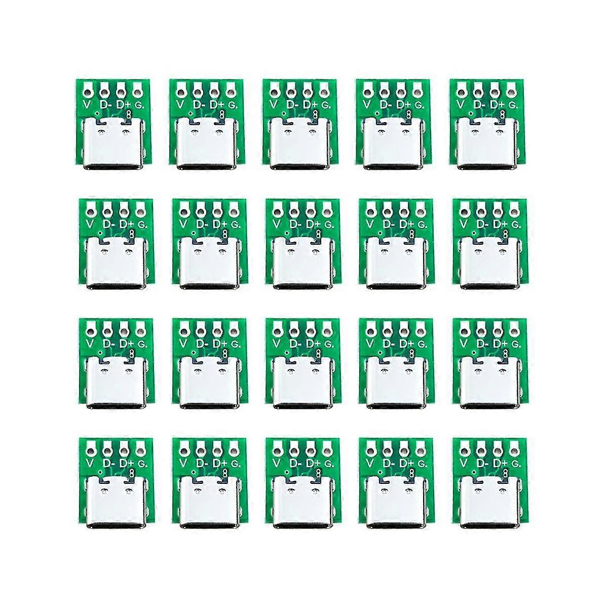 10 Pcs Female Connector USB Type C Breakout Board with PCB Converter Board for Data Line Wire Cable Transfer