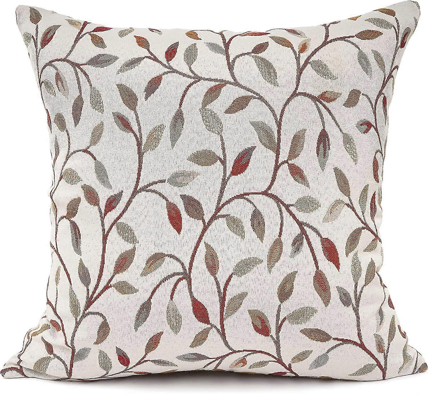 Classical Embroidery Jacquard Beige Leaf Pattern Square Decorative Throw Pillow