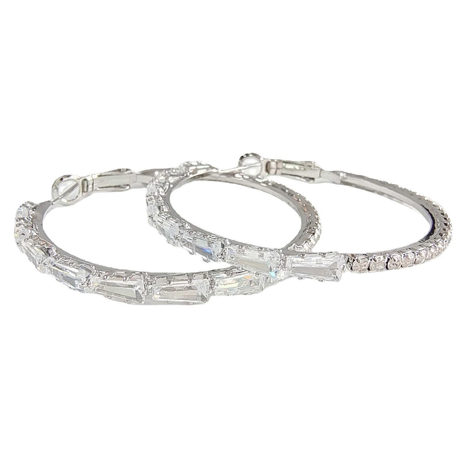 Silver Post Cubic Zirconia Hoop Earrings 45mm