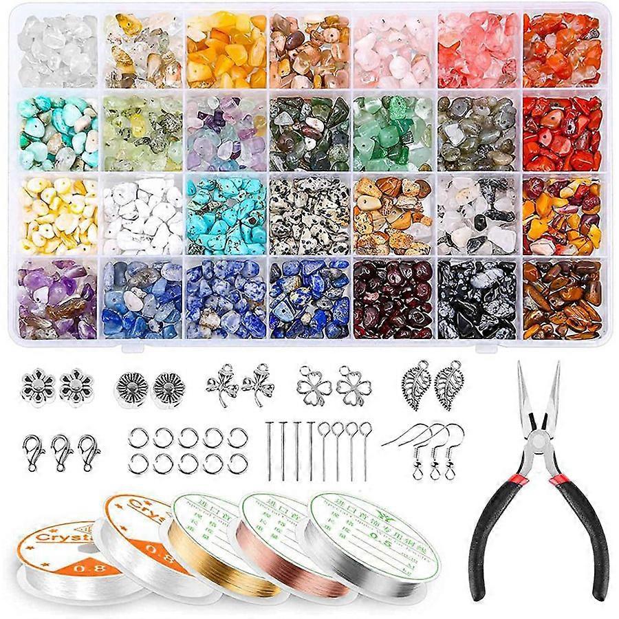 28 Ring Making Kits Natural Gem Beads Irregular Chips Stone Beads Kit
