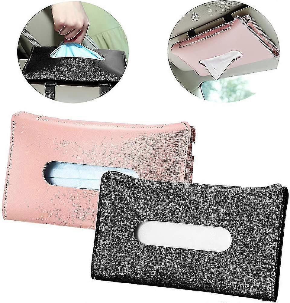 2 Pieces Hanging Leather Tissue Box Mask Case For Car Sun Visor And Folder