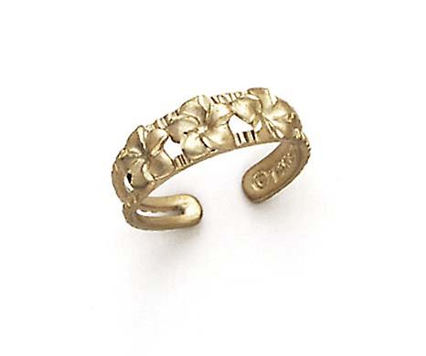 14k solid gult gull 3 Plumeria tå ring-tå ring for kvinner - 1,4 gram